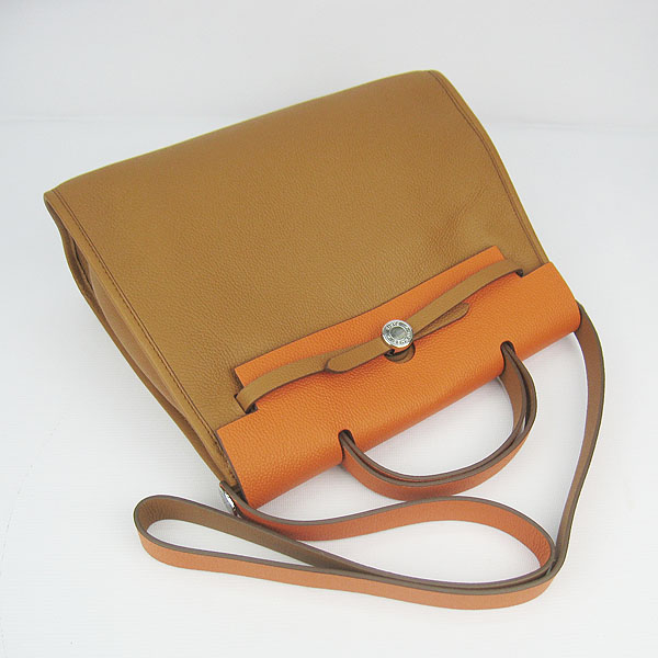 7A Replica Hermes Light Coffee/Orange Kelly 32cm Togo Leather Bag 60667 - Click Image to Close